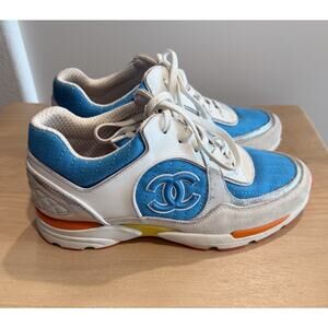 Chanel CC Logo Multicolor Trainer Sneakers Leather Suede 40 Women’s US 9